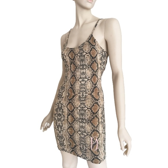Hera Collection Snakeskin Print Bodycon Bandaid Mini Slip Dress - Picture 4 of 12